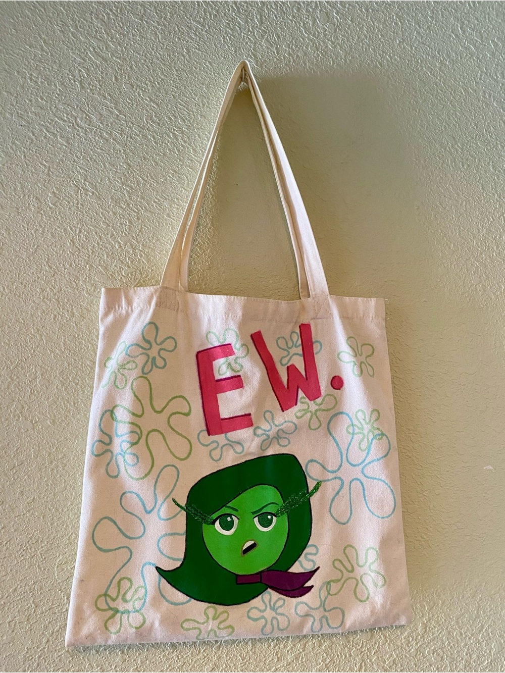 Hand Painted Disney “Inside Out” Disgust Canvas Tote Bag